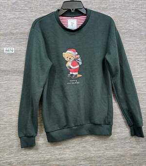 Denim & Flower Sweatshirt Mens Small Green Teddy Bear Merry Christmas Fleece